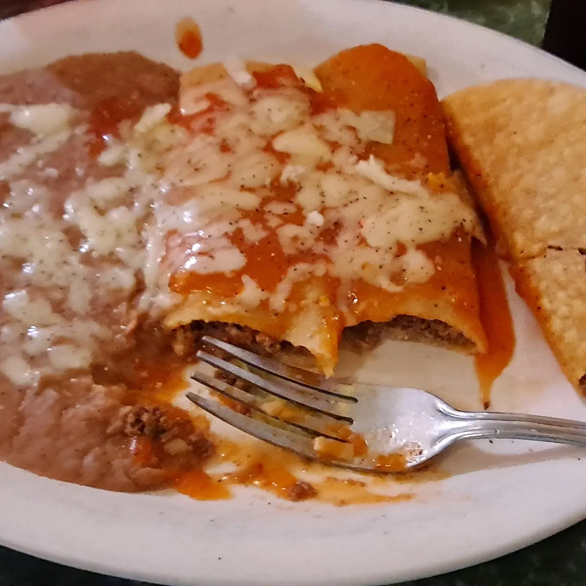Two Enchiladas Taco Refried Beans