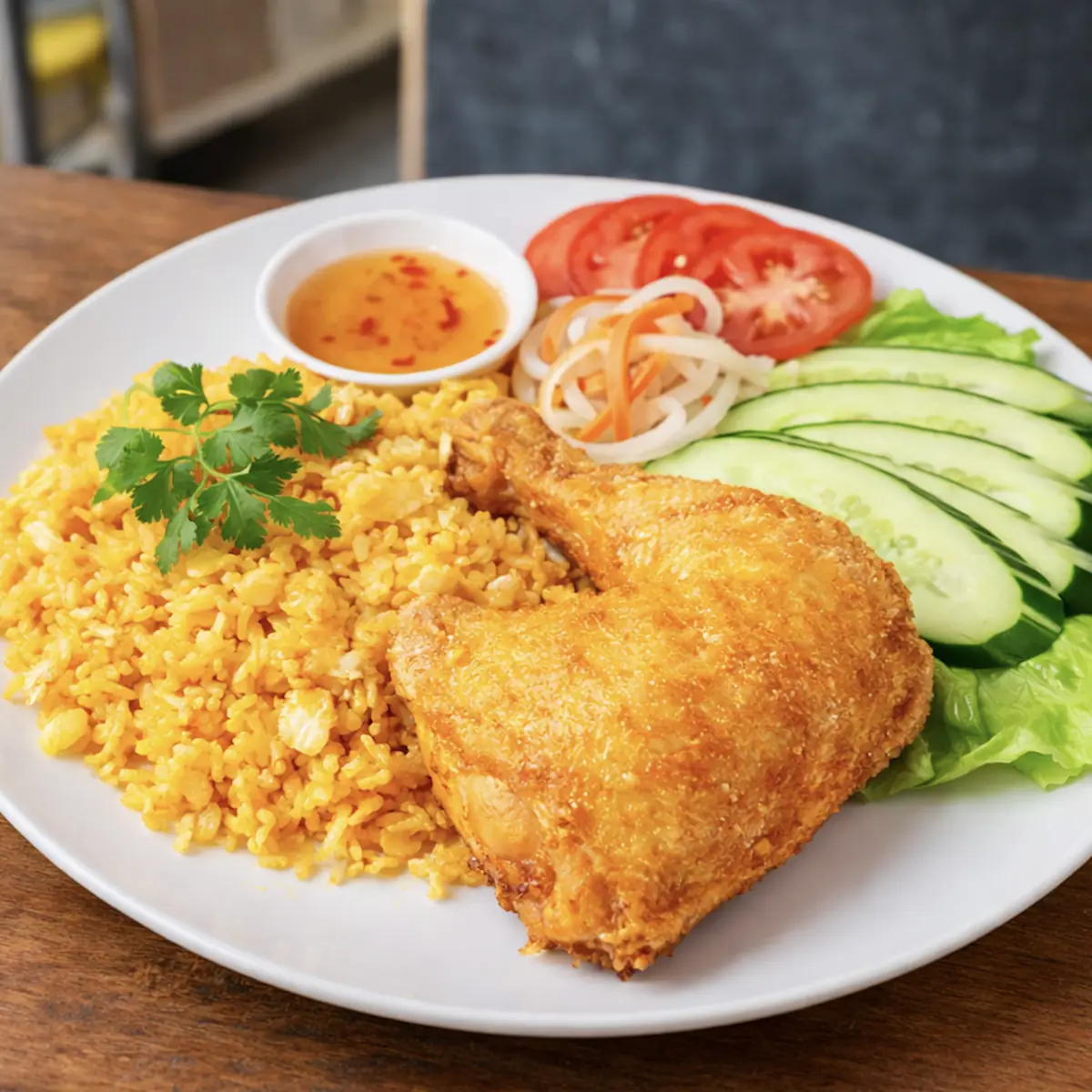 Crispy Chicken Fried Rice Plate Cơm GÀ Xối MỠ