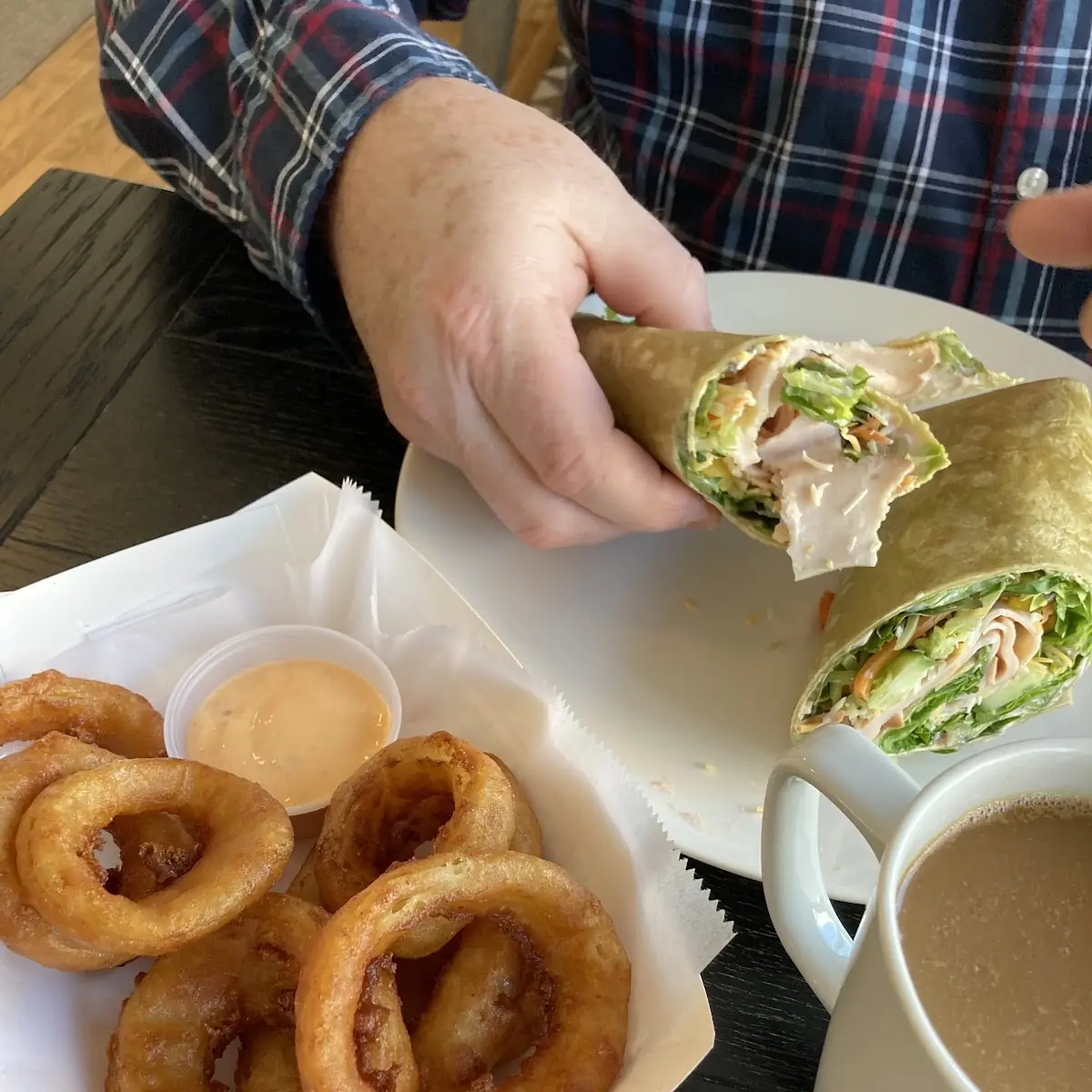 Sliced Turkey Wrap and Onion Rings
