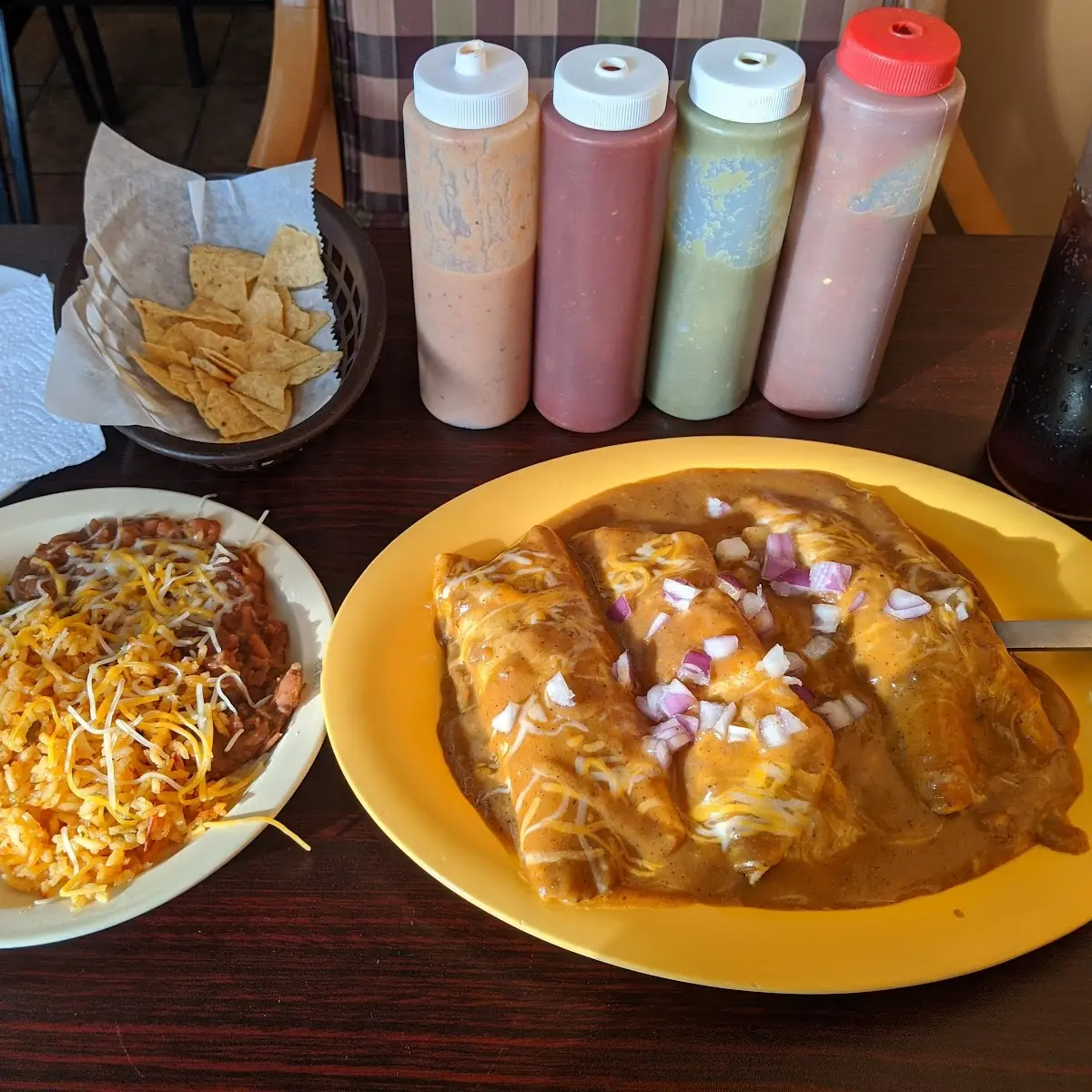 Enchiladas Beans Rice Tortilla Chips