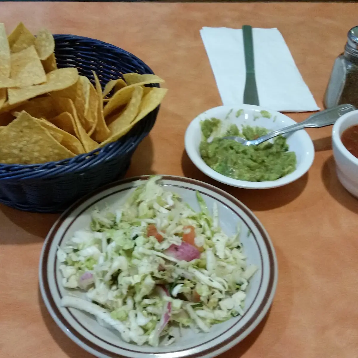 Cabbage Jalapeño Mix Chips Salsa and Guacamole