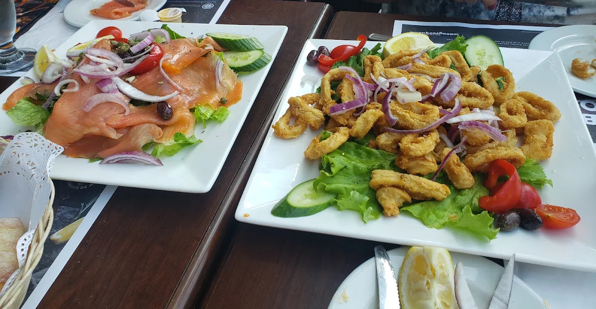 Fried Calamari and Smoked Salmon, Casa Grecque