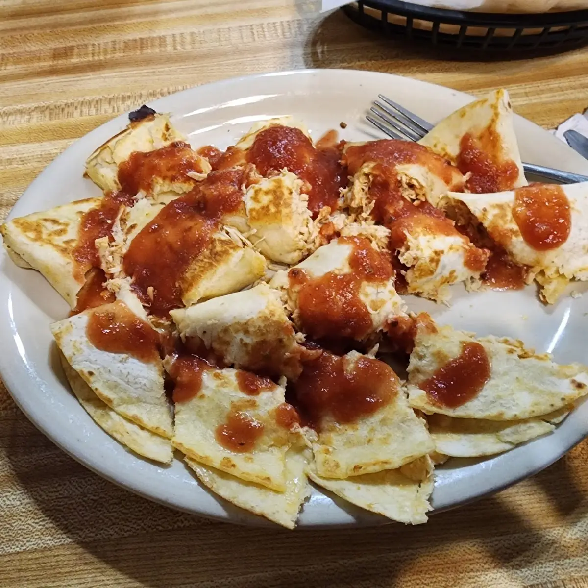 LL. One Quesadilla, Rice and Beans