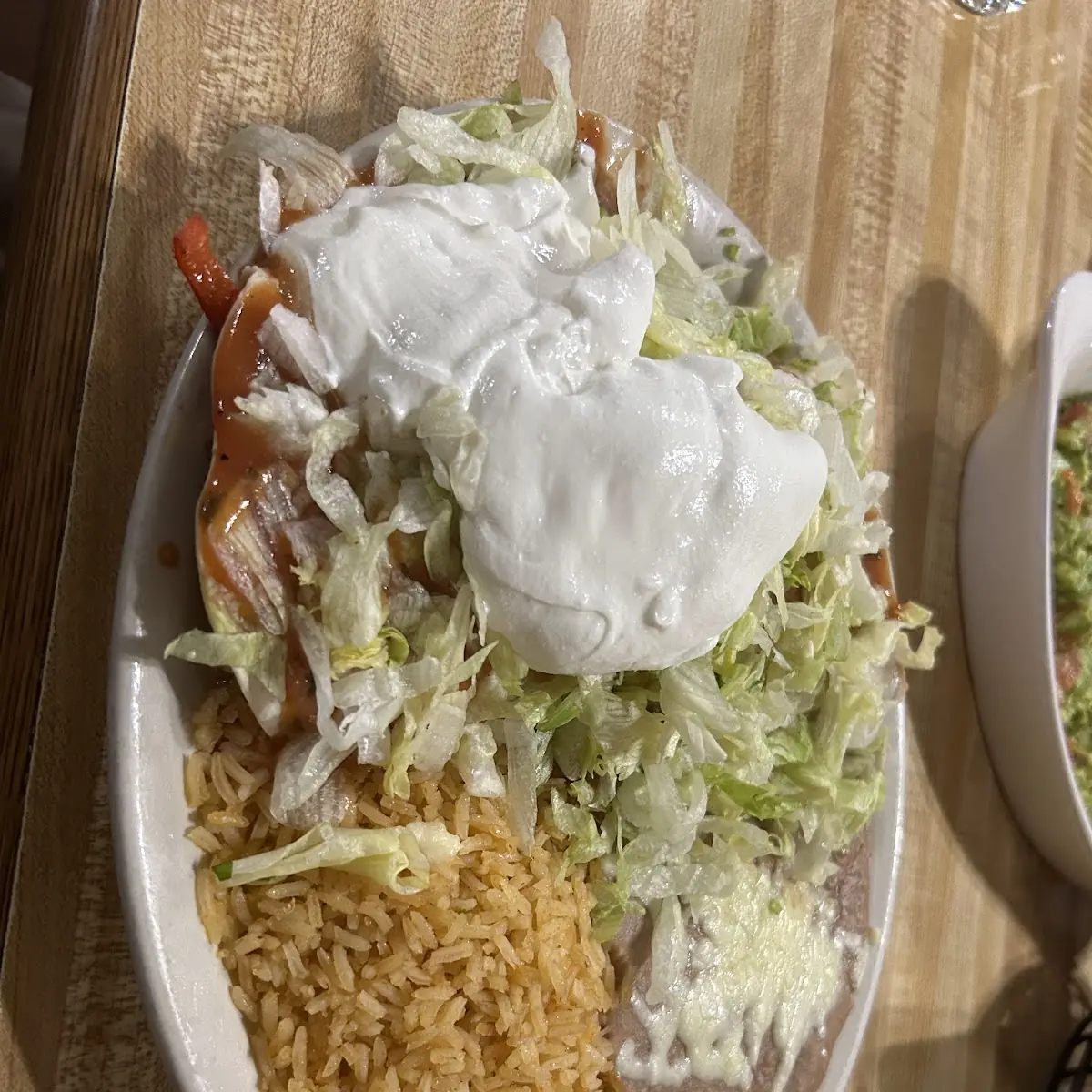 One Guacamole Tostada Spanish Rice One