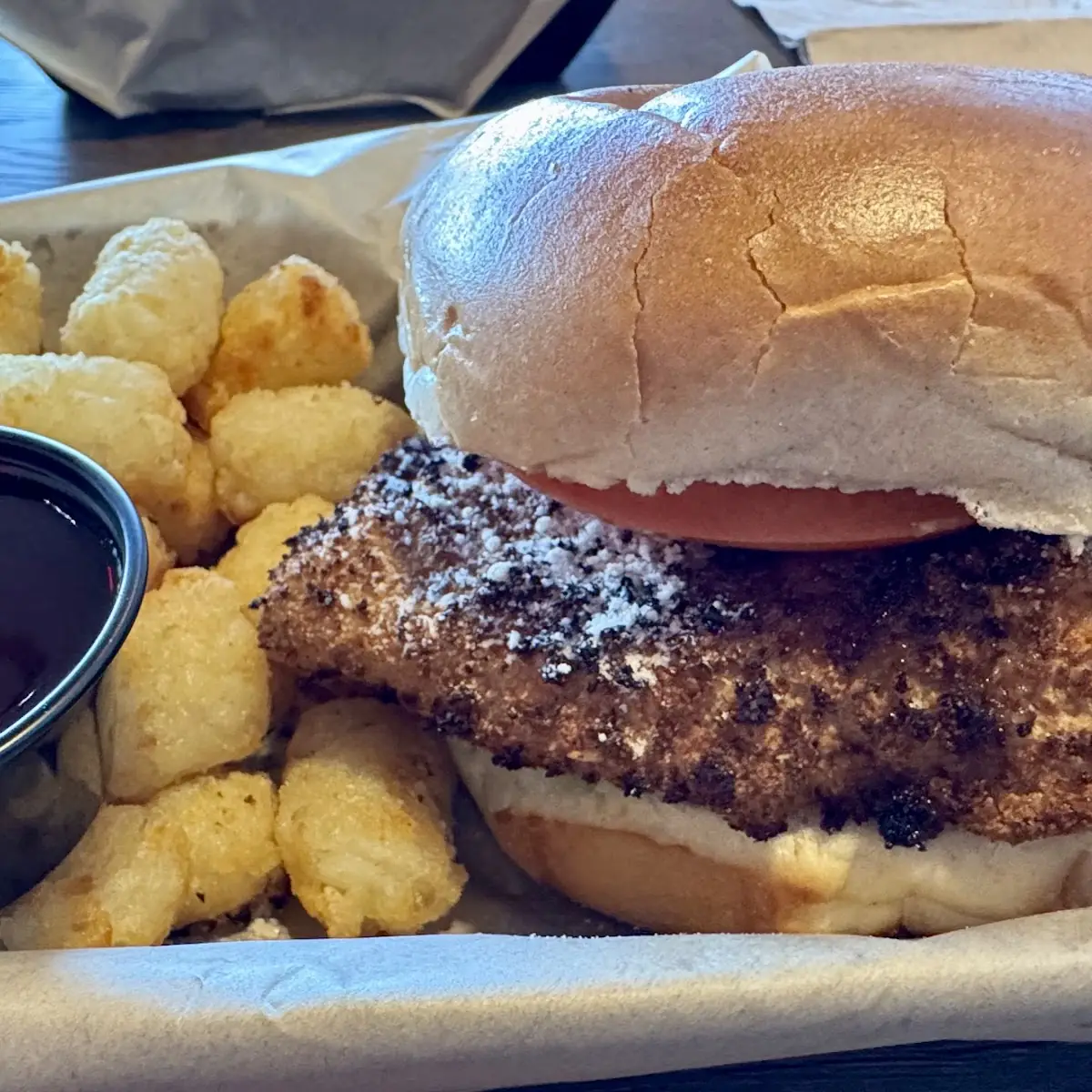 Homestyle Chicken Sandwich with Tots