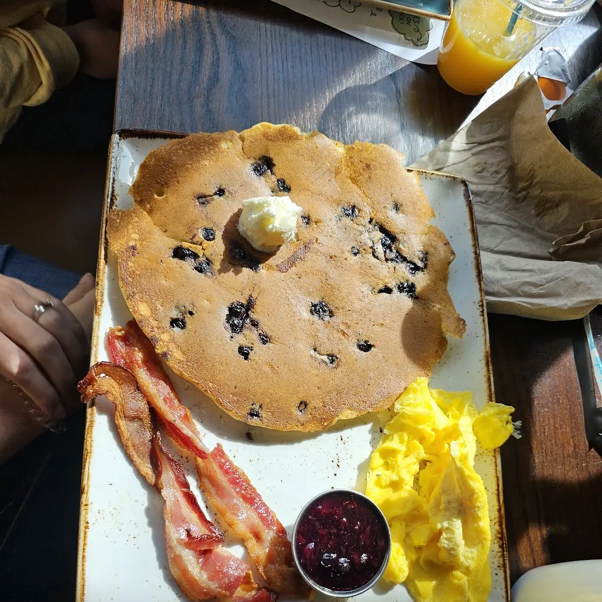 Chocolate Chip Pancakes and Eggs