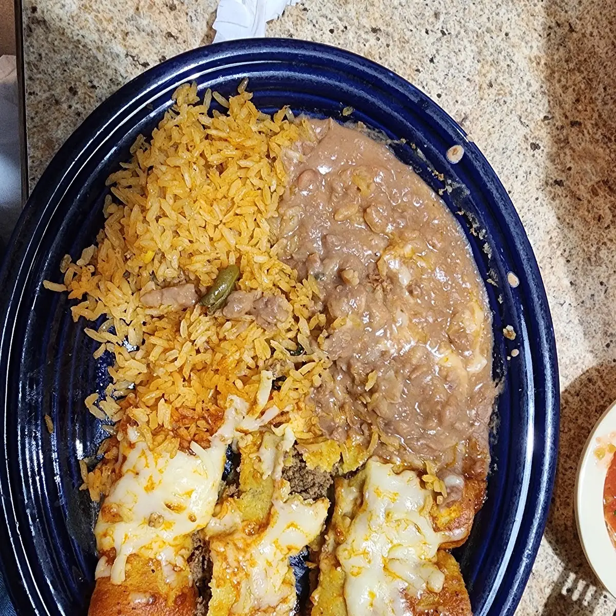 One Bean Burrito Cheese Enchilada & Rice