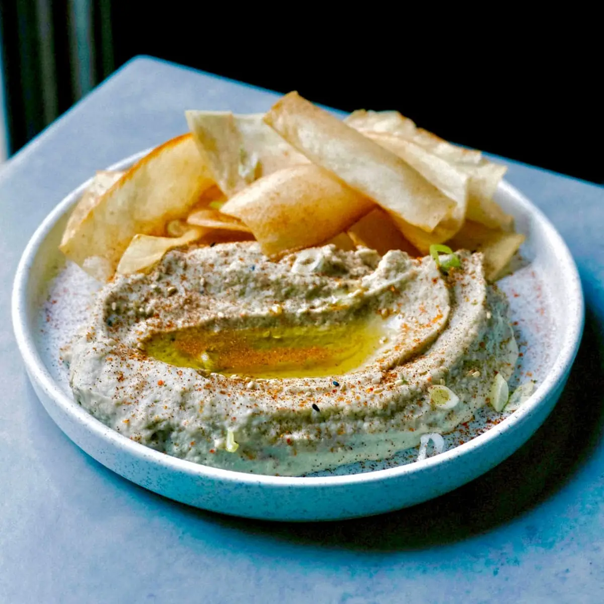 Eggplant Hummus Yuca Chips
