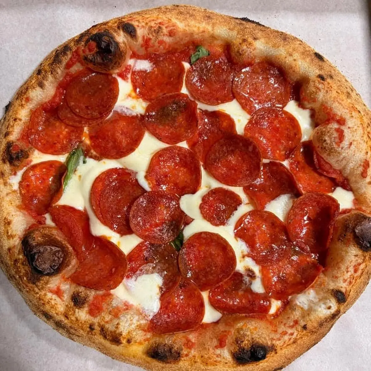 Pepperoni Pizza with Fresh Basil