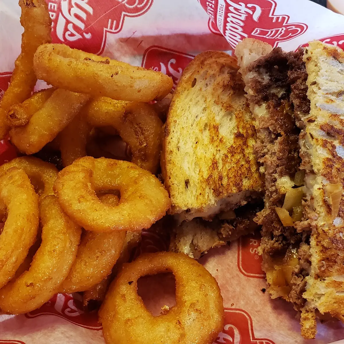 Patty Melt and Onion Rings