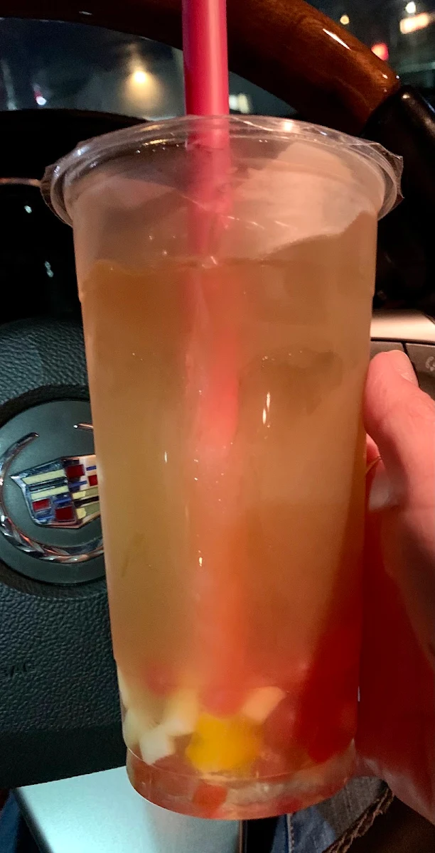 Lychee Green Tea with Pomegranate Boba