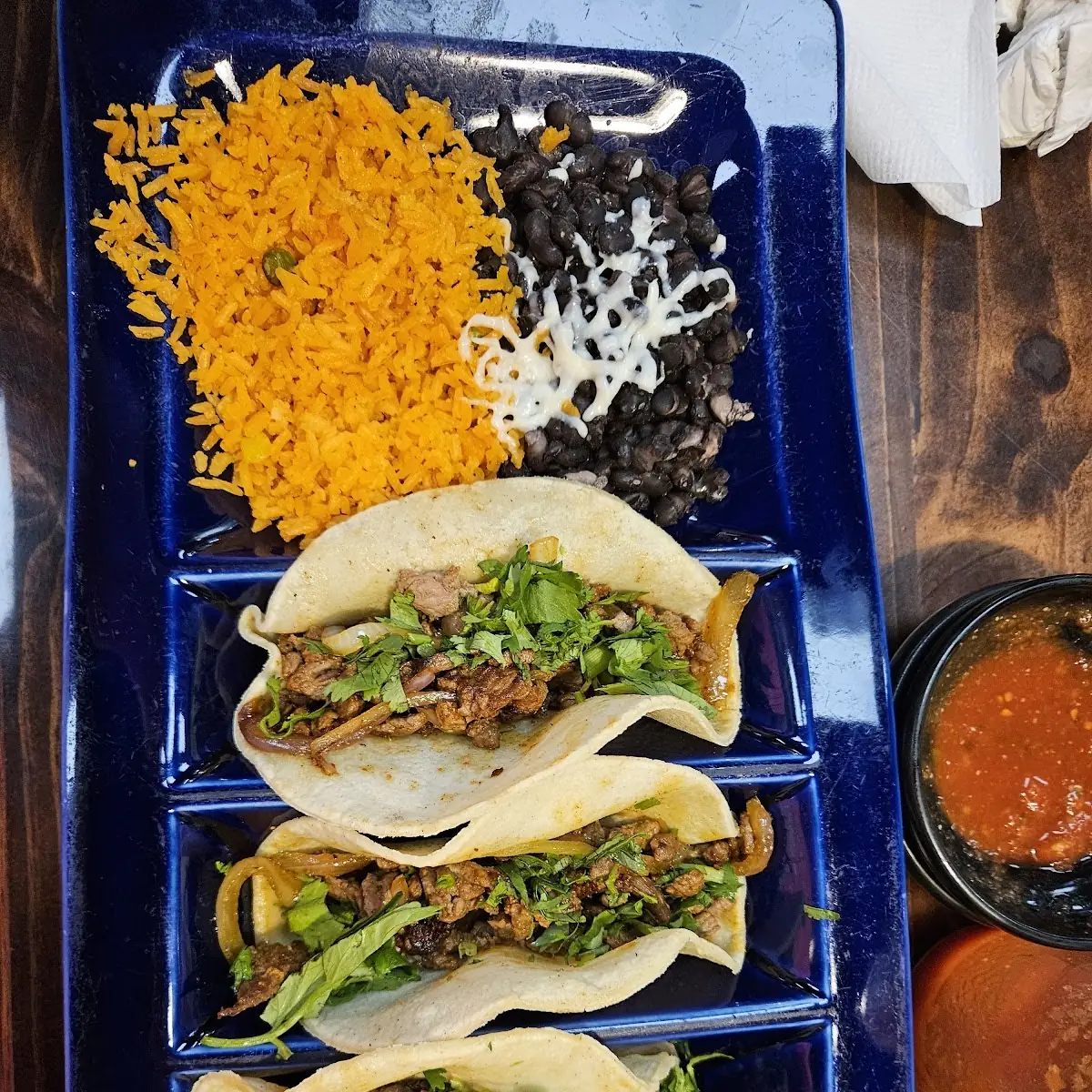 One Beef Taco Rice and Beans