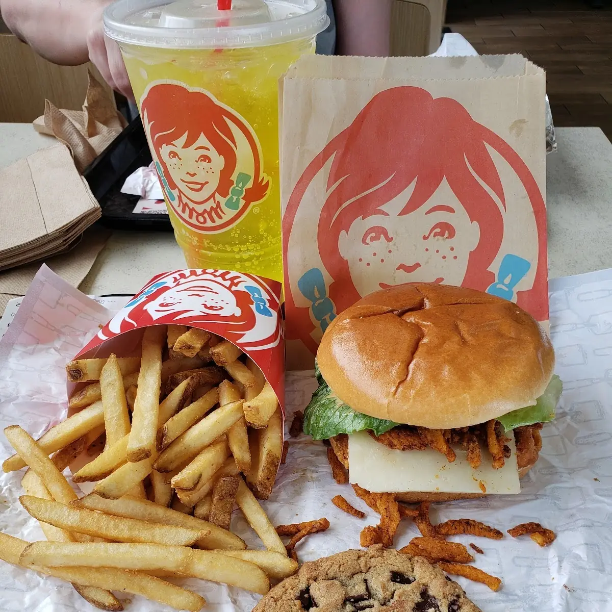 Chicken Sandwich and Chocolate Chip Cookie