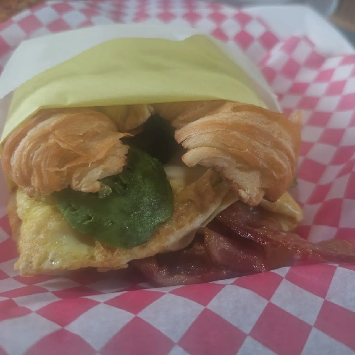 Egg Croissant with Bacon Sausage or Ham for Additional Cost