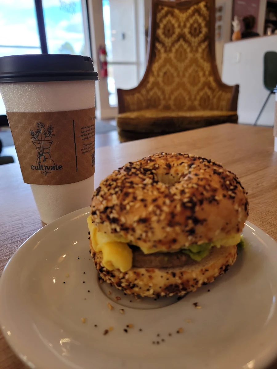 Egg Sausage & Avocado Everything Bagel Sandwich