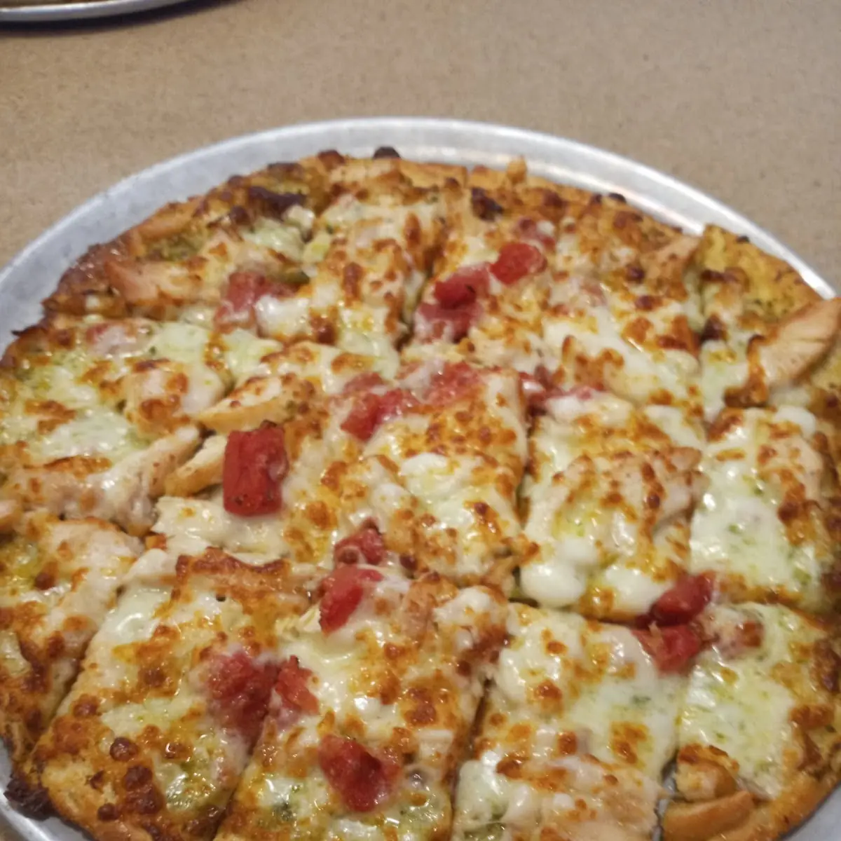 Chicken Pesto Pizza on Thin Crust