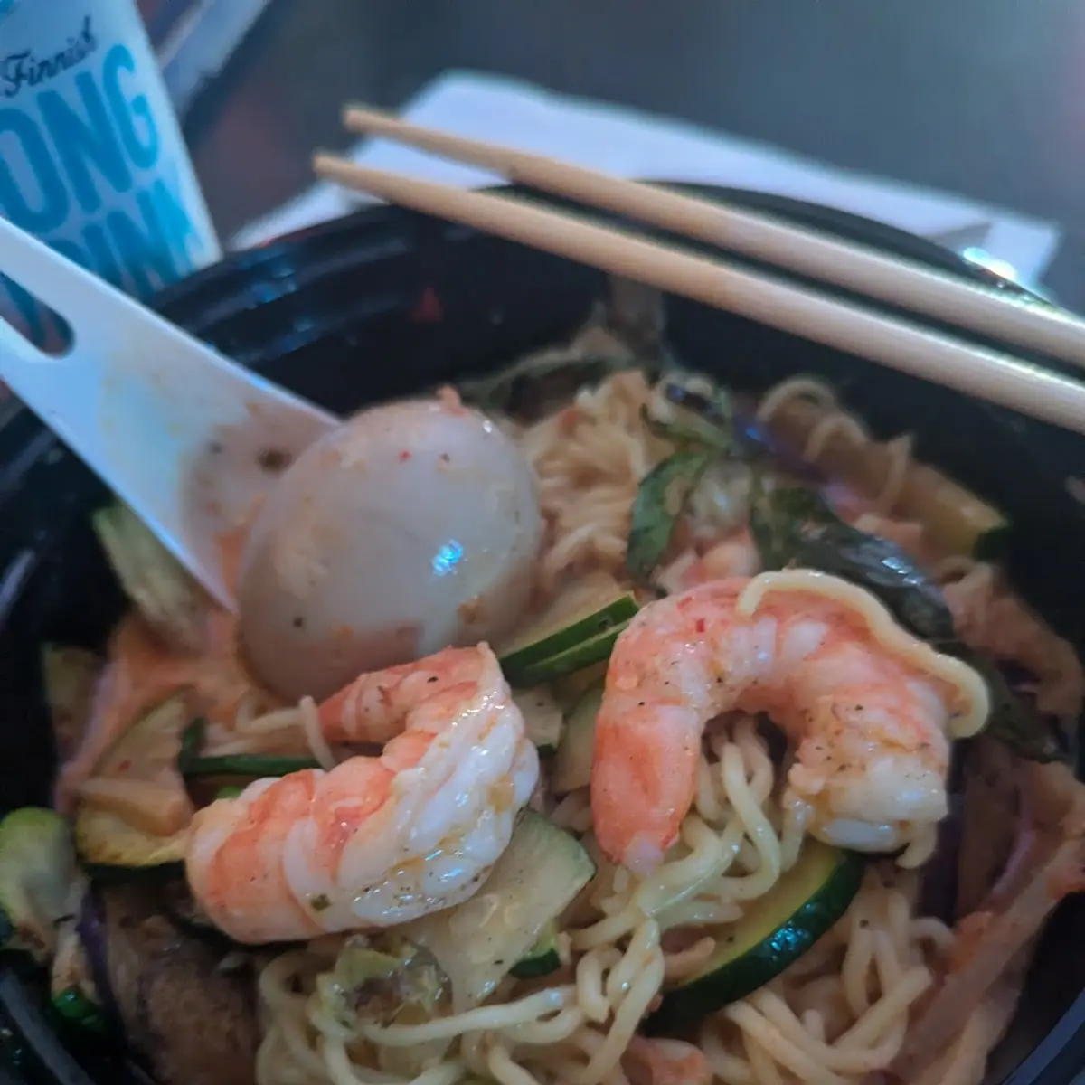 Spicy Curry Ramen with Grilled Shrimp and Soy Egg