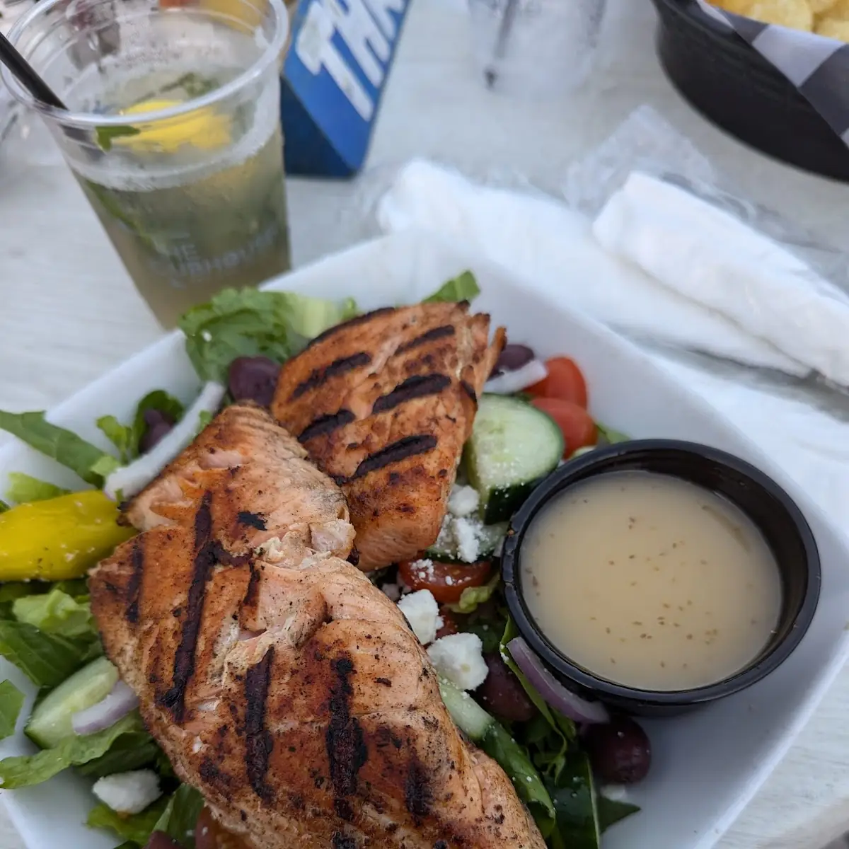 Greek Salad with Salmon Fillet