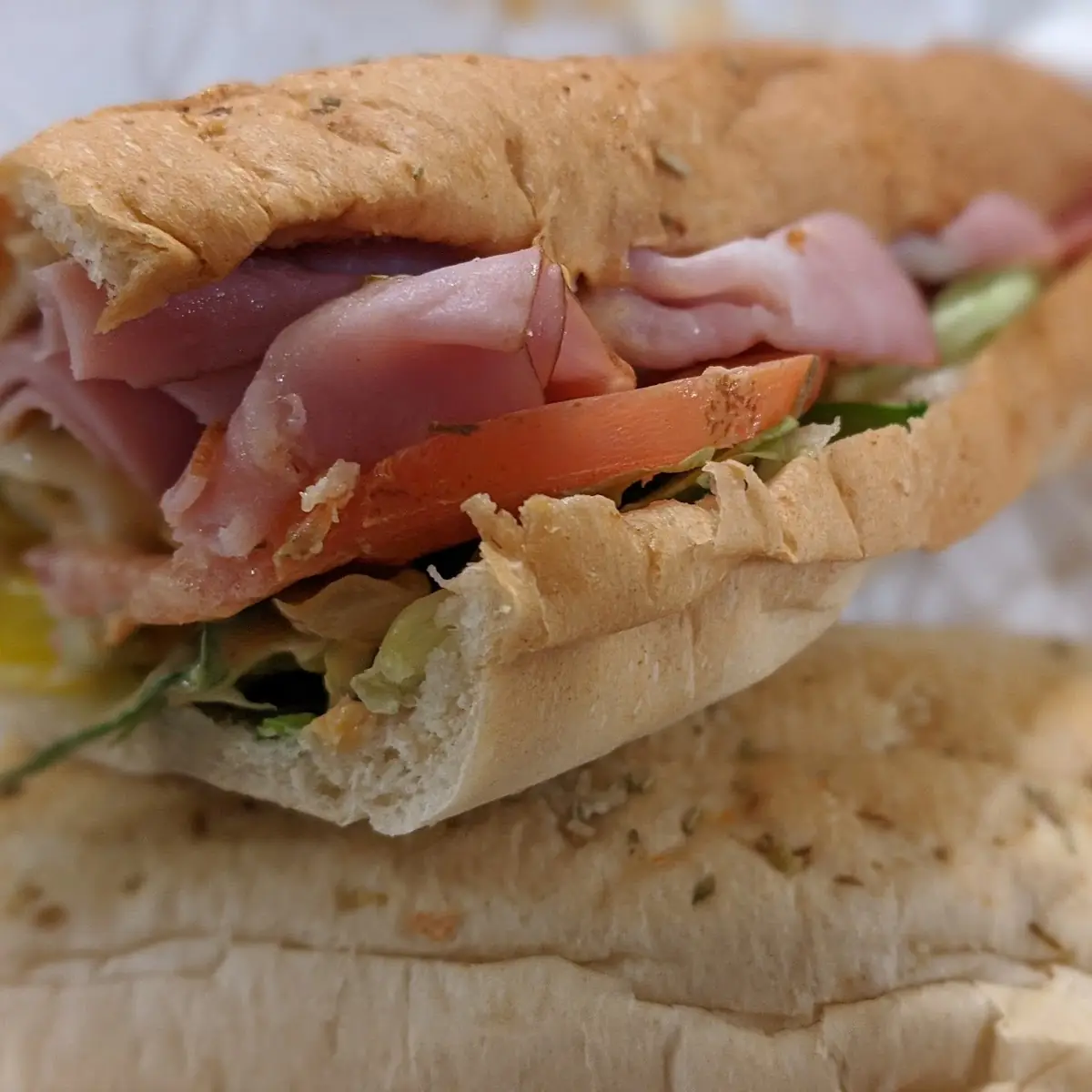 Toasted Ham Sub on Italian Herbs and Cheese Bread