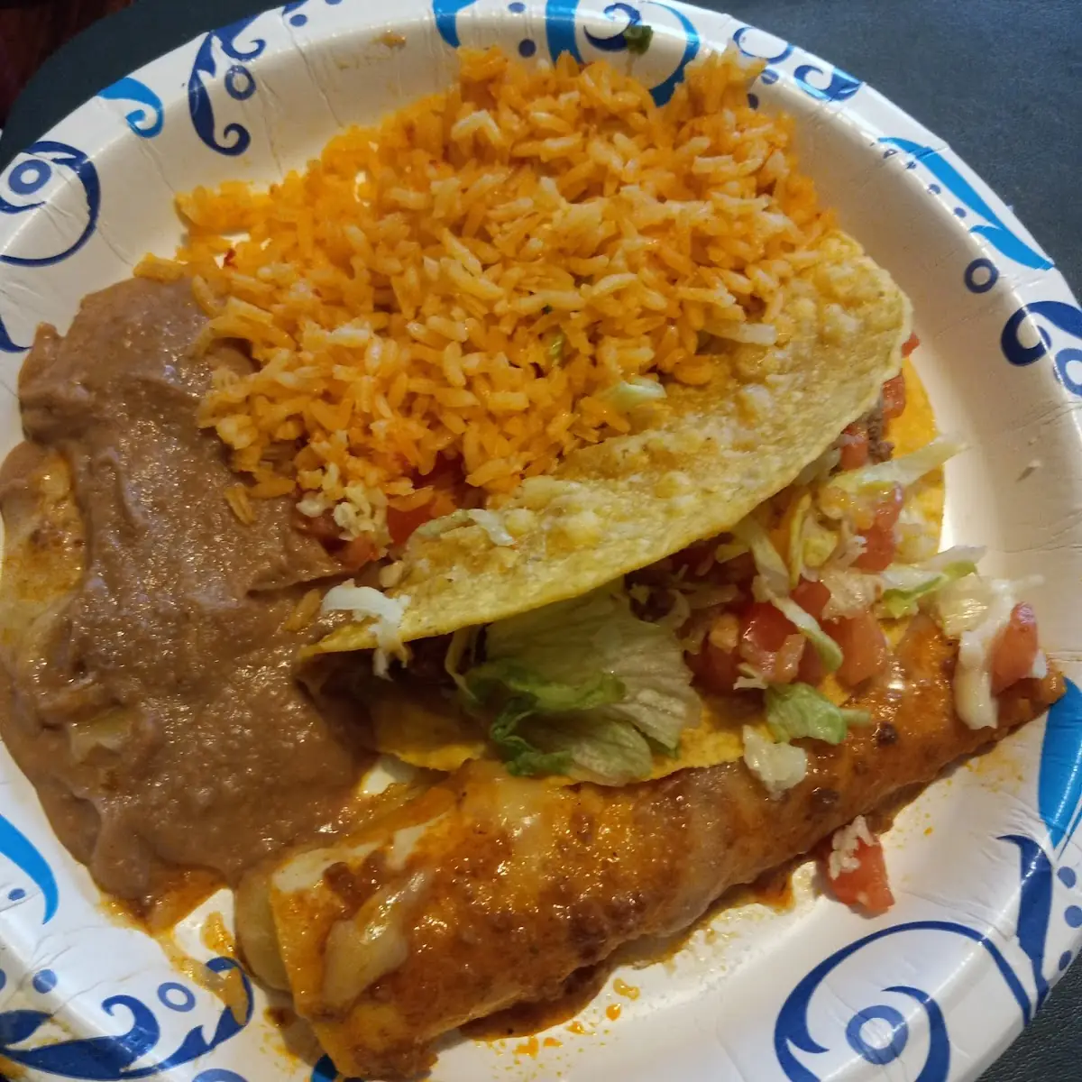 5 Combo Leo's with Refried Beans and Rice