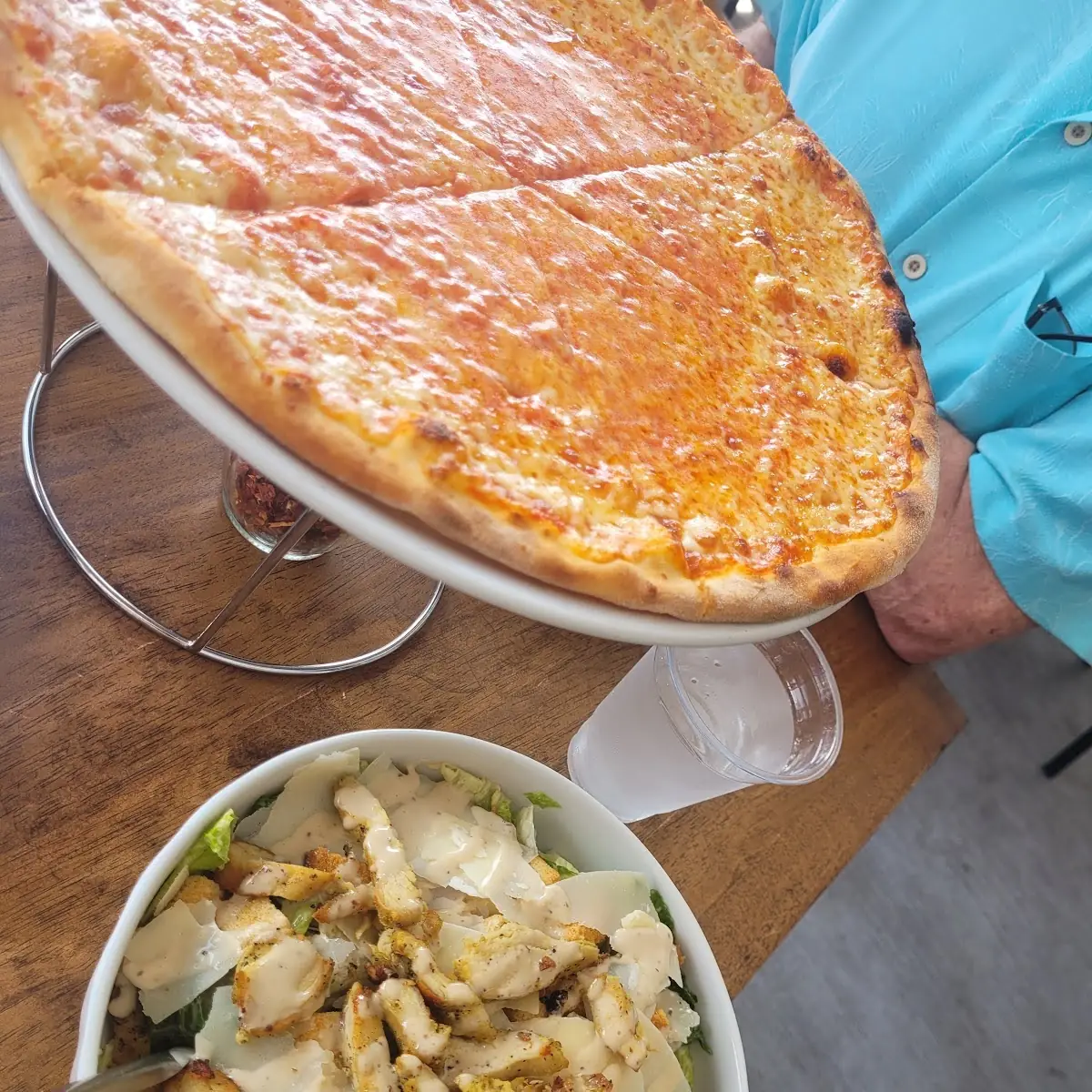 Margherita Pizza and Grilled Chicken Caesar Salad