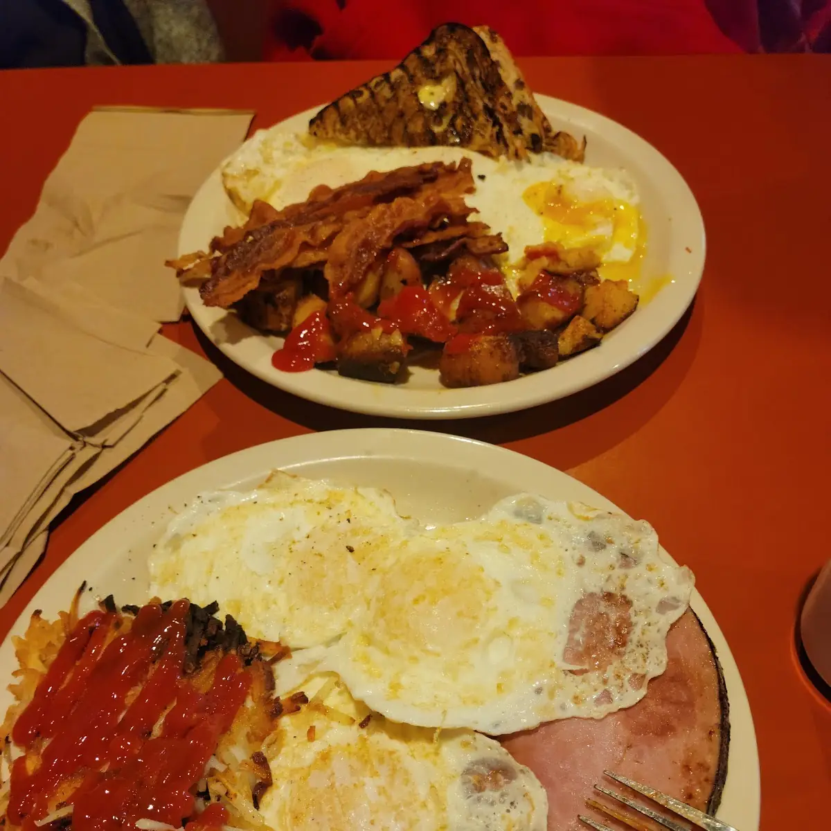 Eggs Ham Wheat Toast and Hash Browns