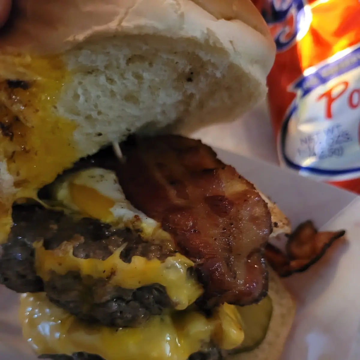 Double Cheeseburger with Egg and Bacon