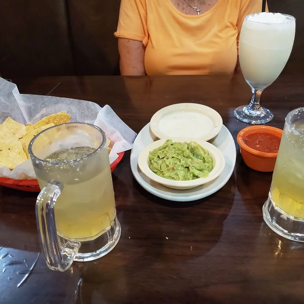 Chips Guacamole Dip Cheese Dip and Margaritas