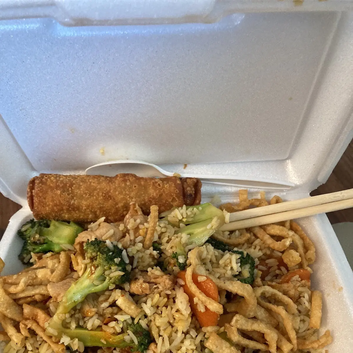 Broccoli and Chicken & Fried Rice and Crispy Noodles