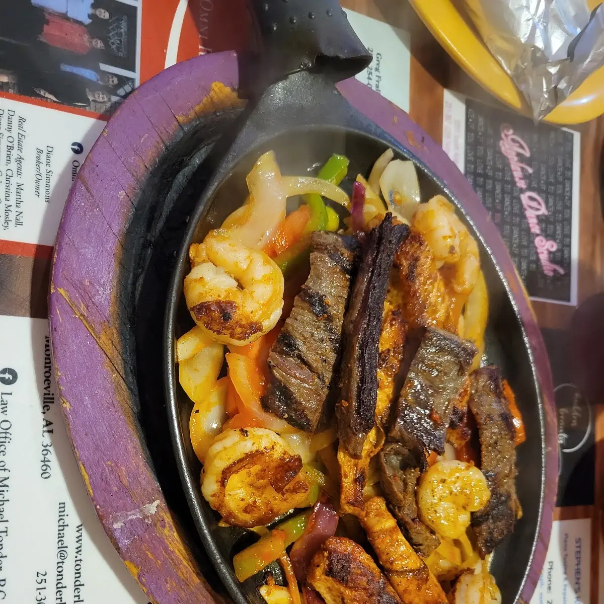 Shrimp Chicken and Steak Fajitas