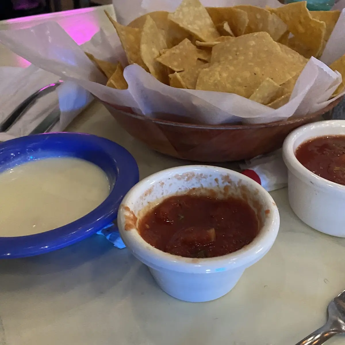 Chips Salsa and Cheese Dip