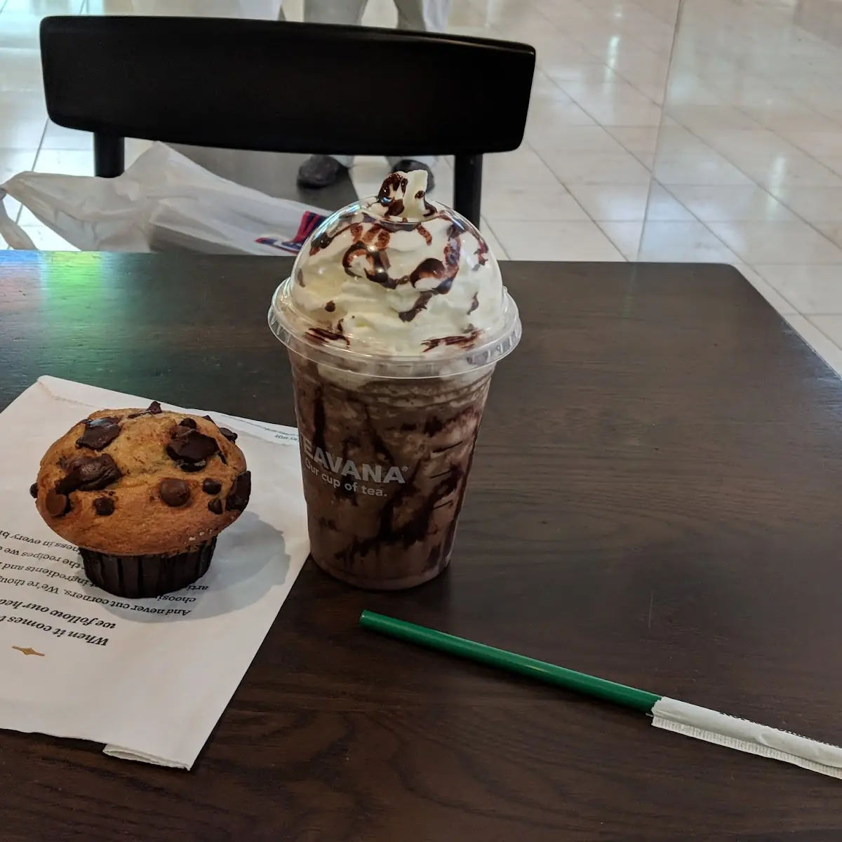Chocolate Chip Muffin and Frappuccino