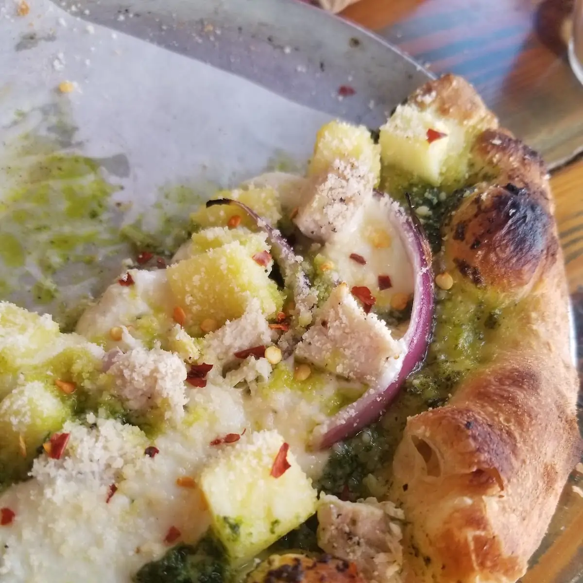 Personal Pizza Pesto Chicken Red Onions and Pineapple