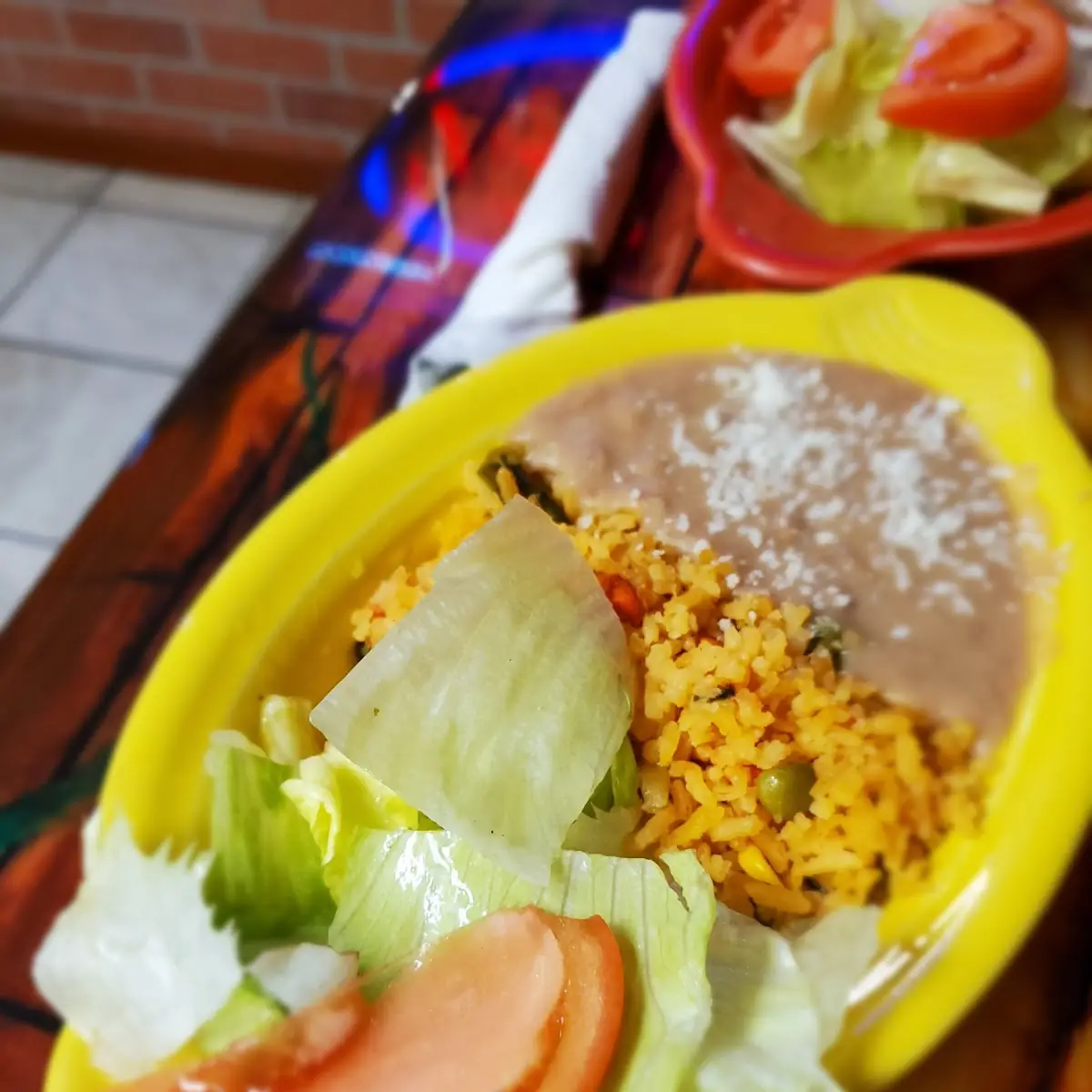 Rice Refried Beans and Salad