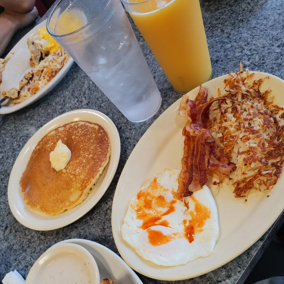 Chicken Fried Chicken Hash Brown Eggs Gravy and Toast