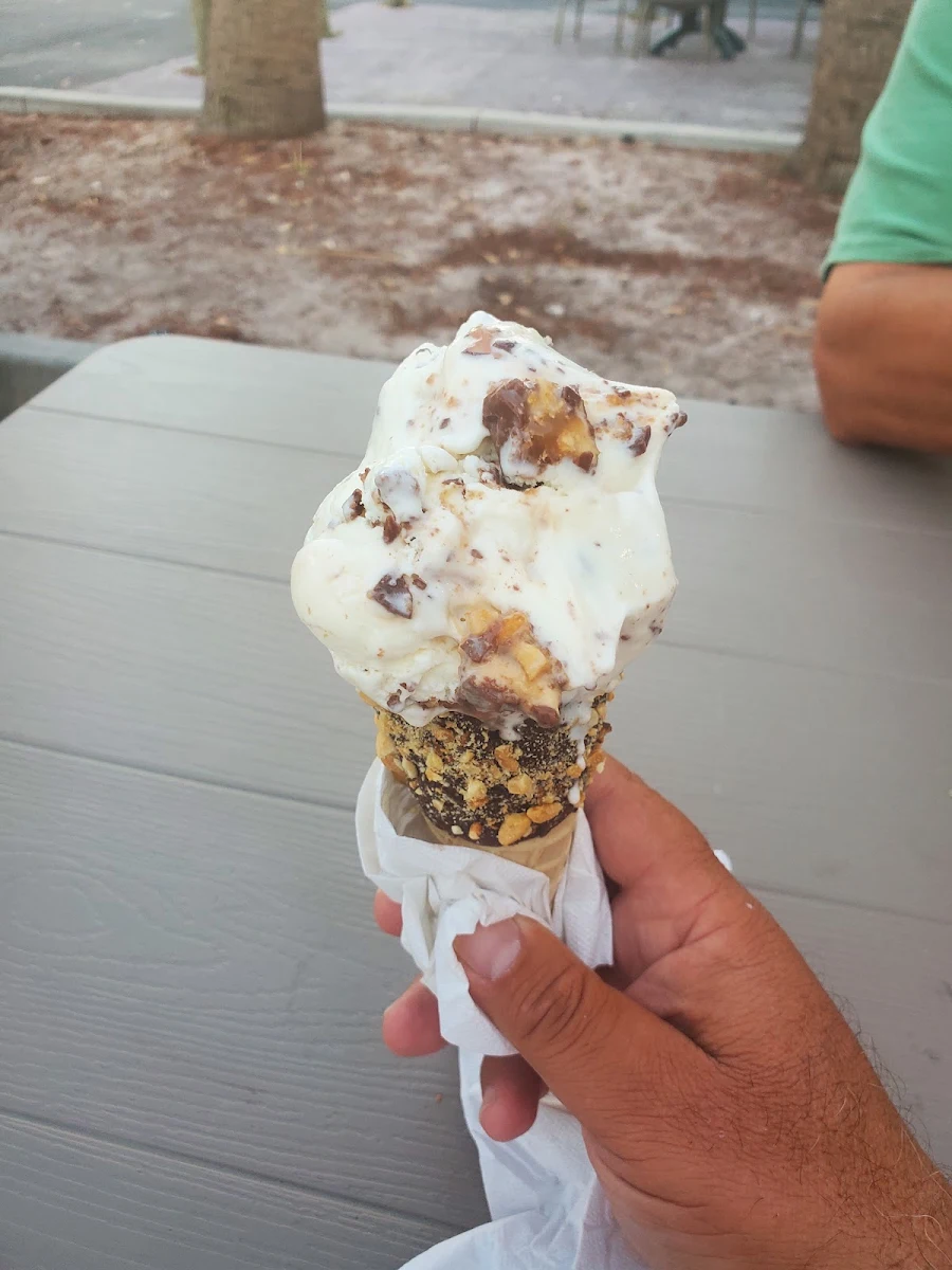 Garbage Can Ice Cream on Peanut Chocolate Waffle Cone