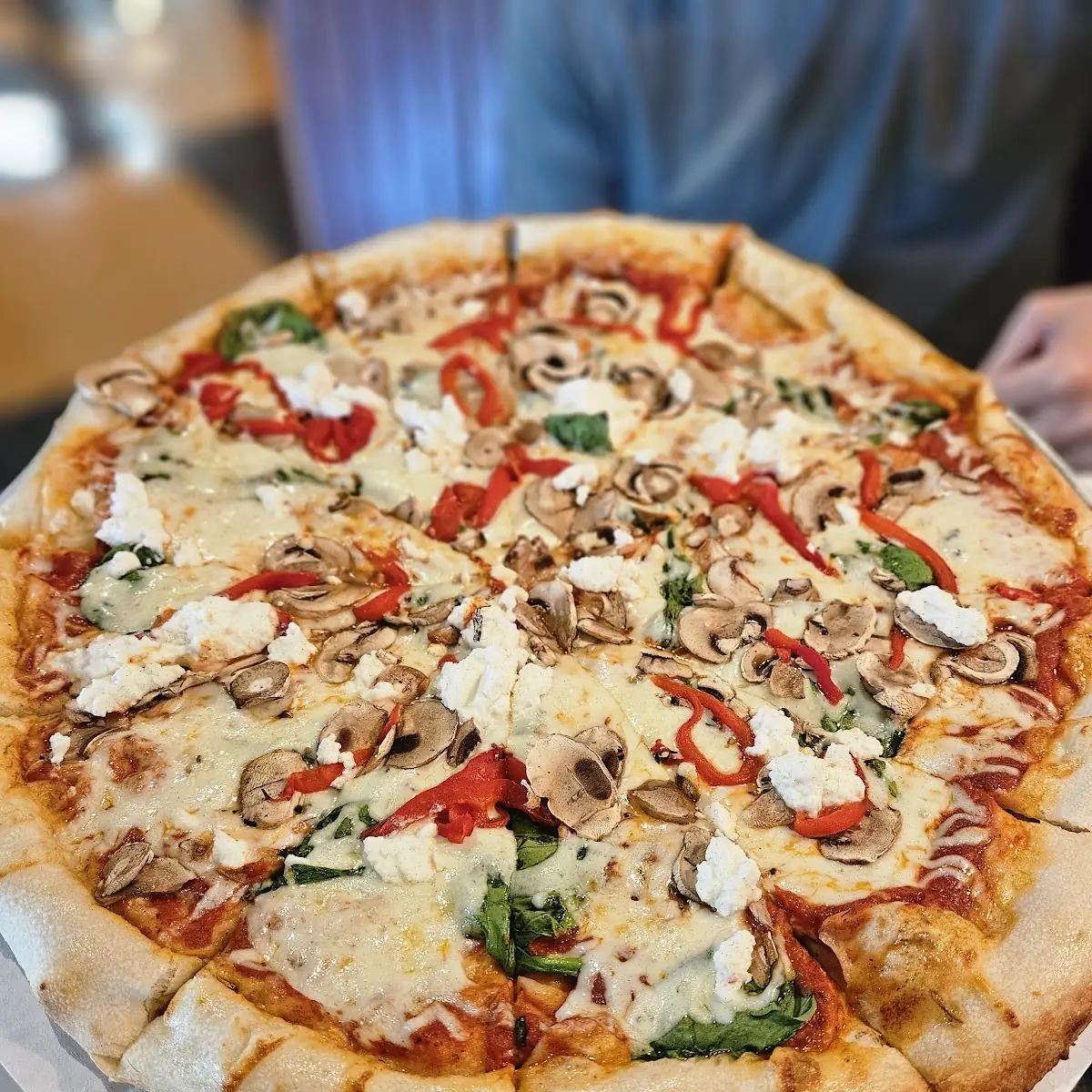 Pizza with Spinach Mushroom Red Pepper and Ricotta