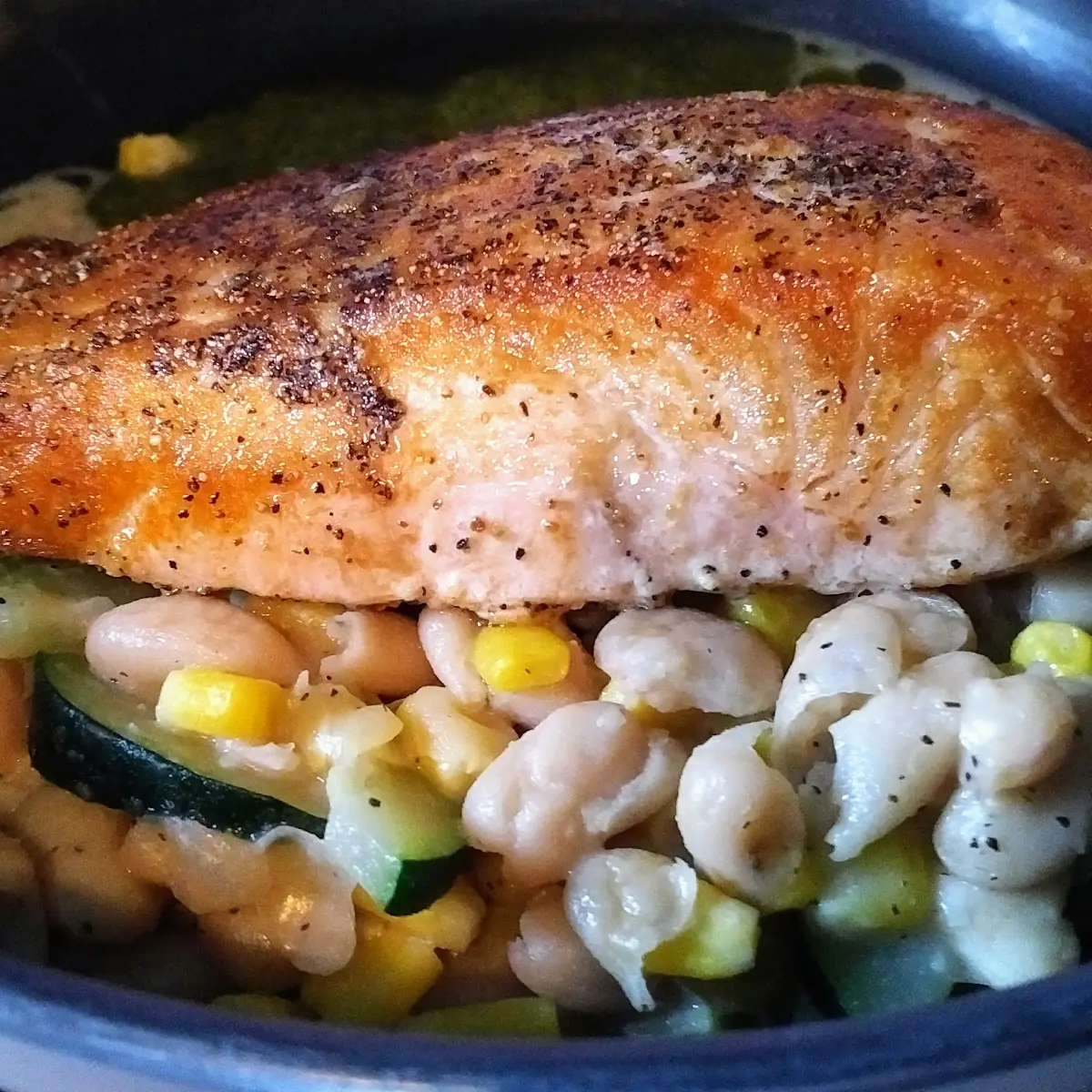 Grilled Salmon on Succotash