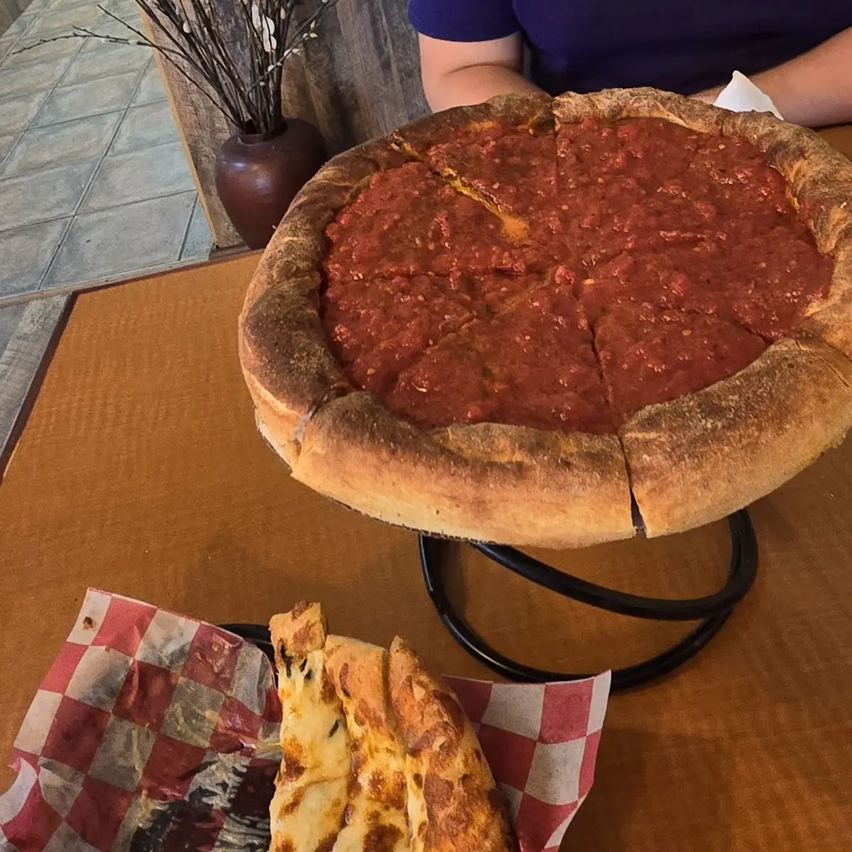 Stuffed Deep Dish Pizza and Cheese Sticks