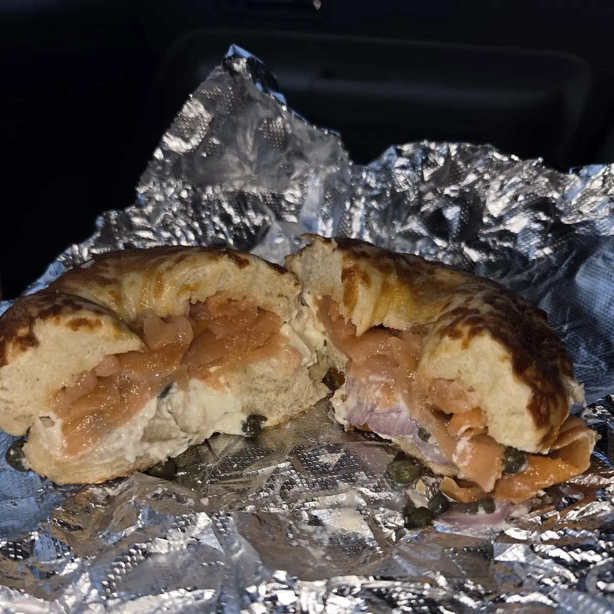 Salmon on Asiago Cheese Bagel
