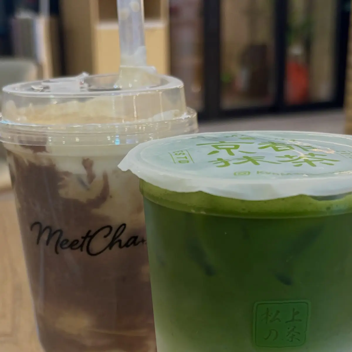 Hojicha Latte and Matcha Latte with Matcha Soft Serve