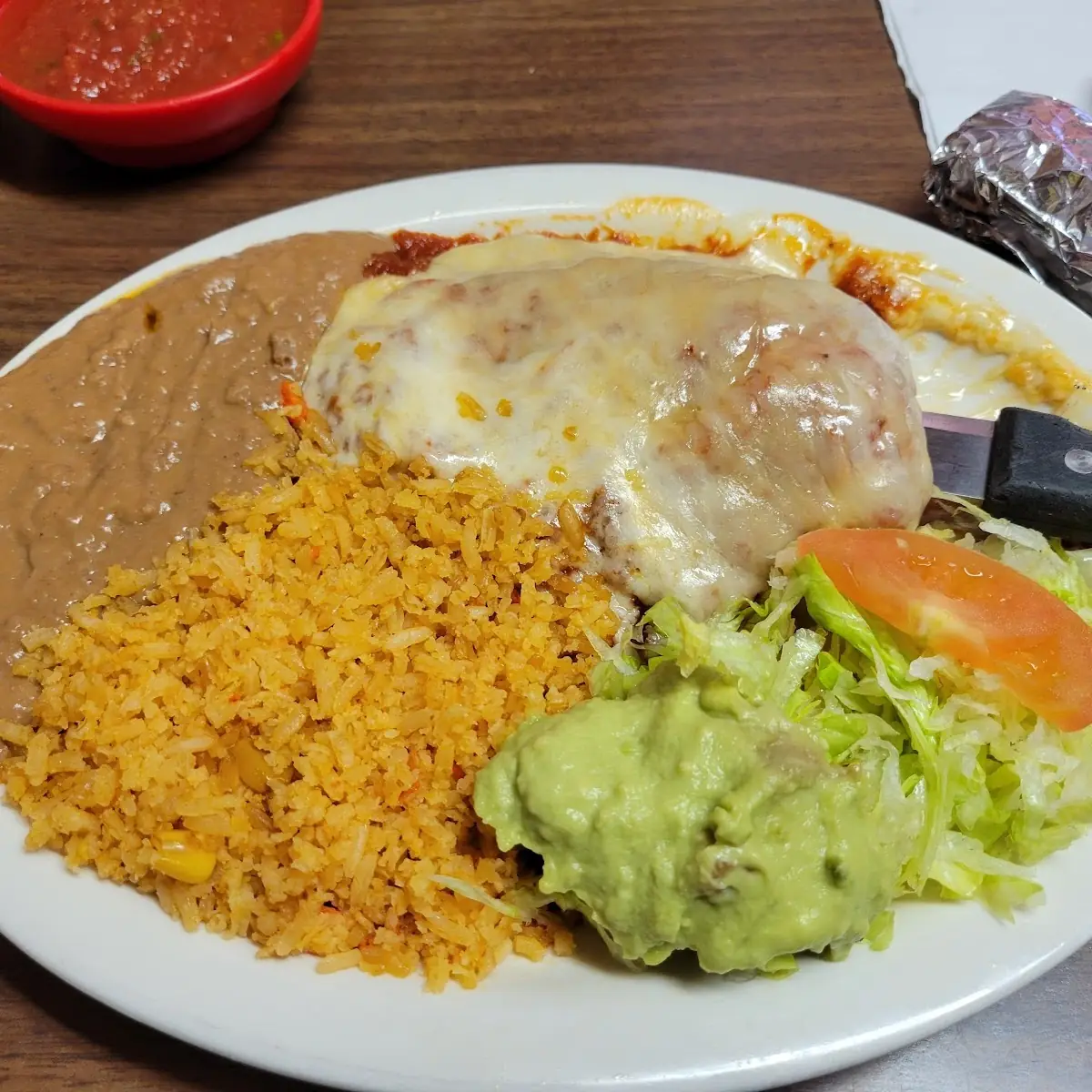 Chile Relleno Enchiladas Rice Beans Salad