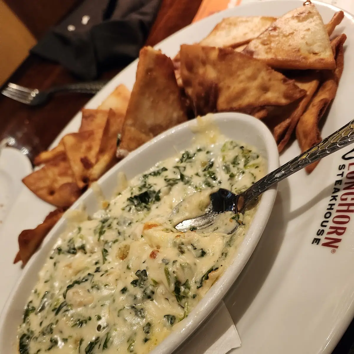 Spinach Artichoke Dip with Fried Pita Chips