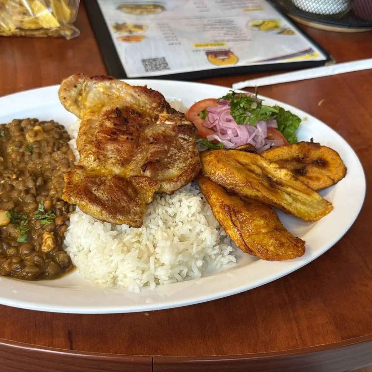 Chuleta Con Menestra Pork Chop with Vegetable Stew