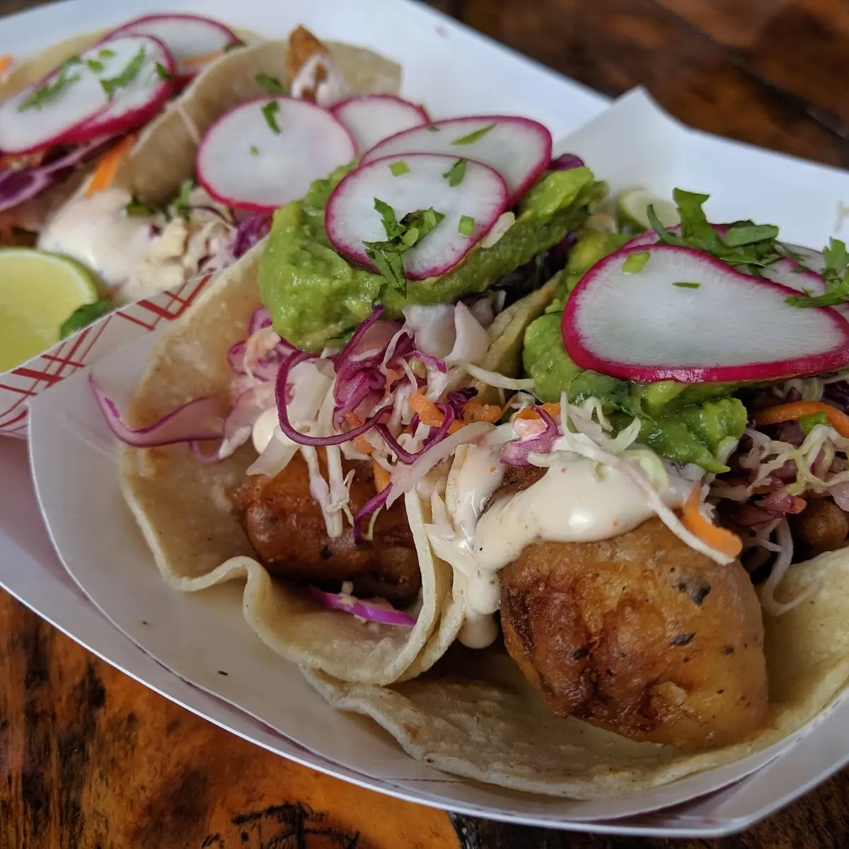 Fish Tacos and Guacamole and Chips
