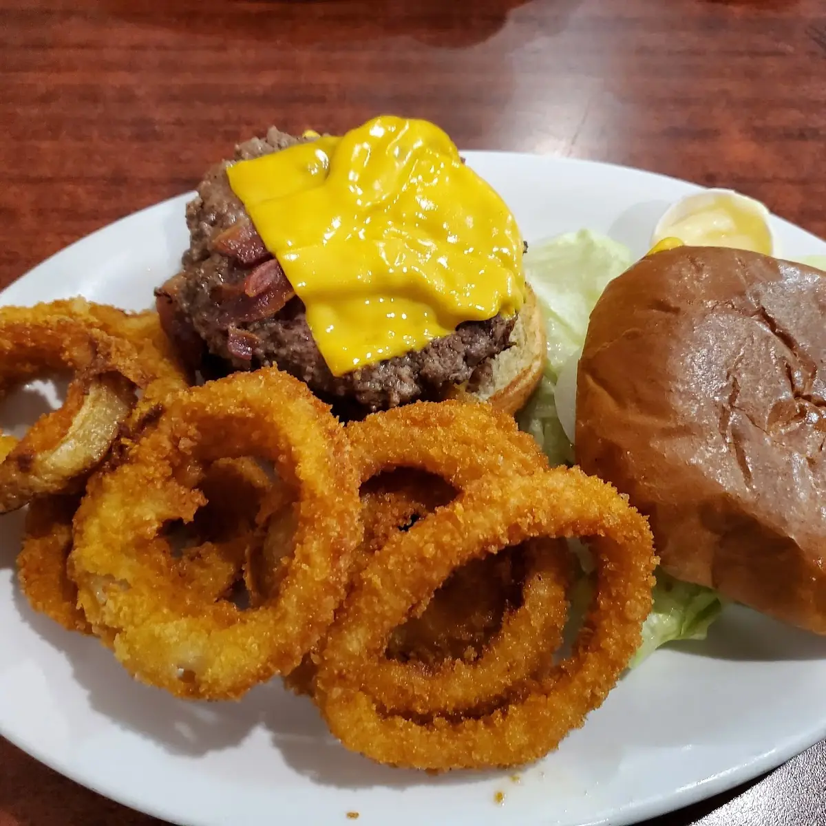 Double Bacon Cheeseburger with Onion Rings