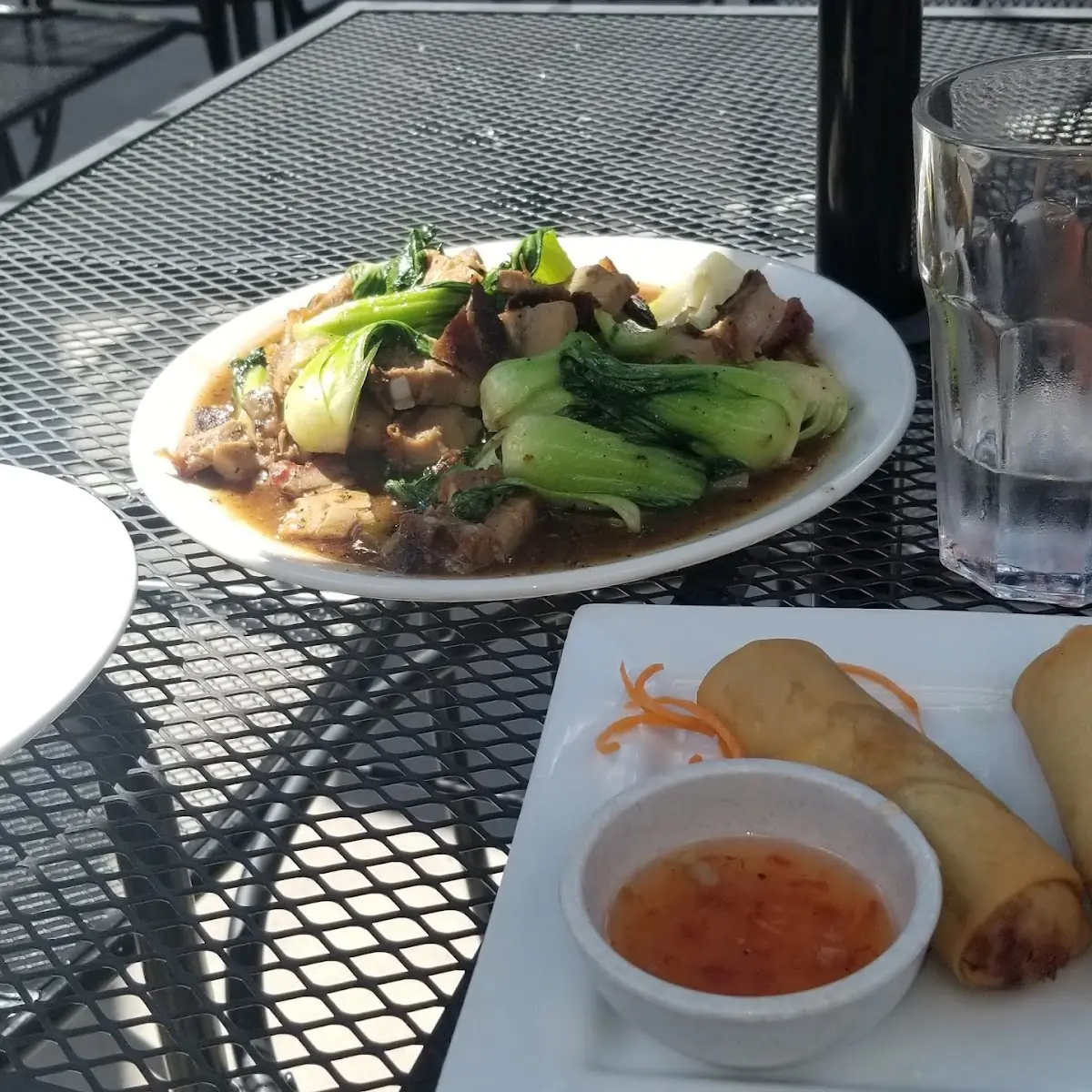 Egg Rolls and Bok Choy with Pork Belly
