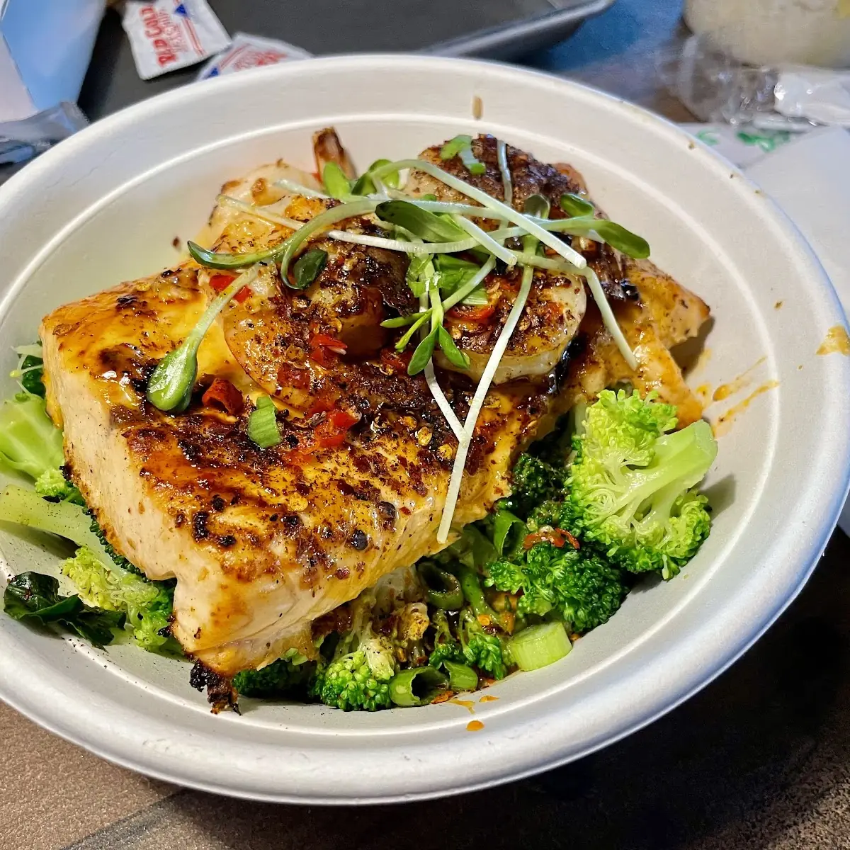 Grilled Salmon & Shrimp Curry Bowl