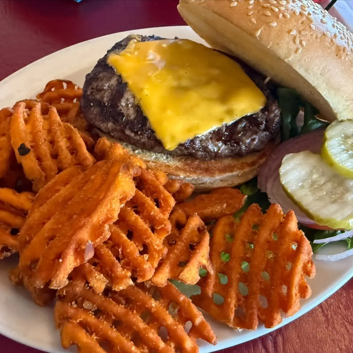 Great Burger with Sweet Potato Fries