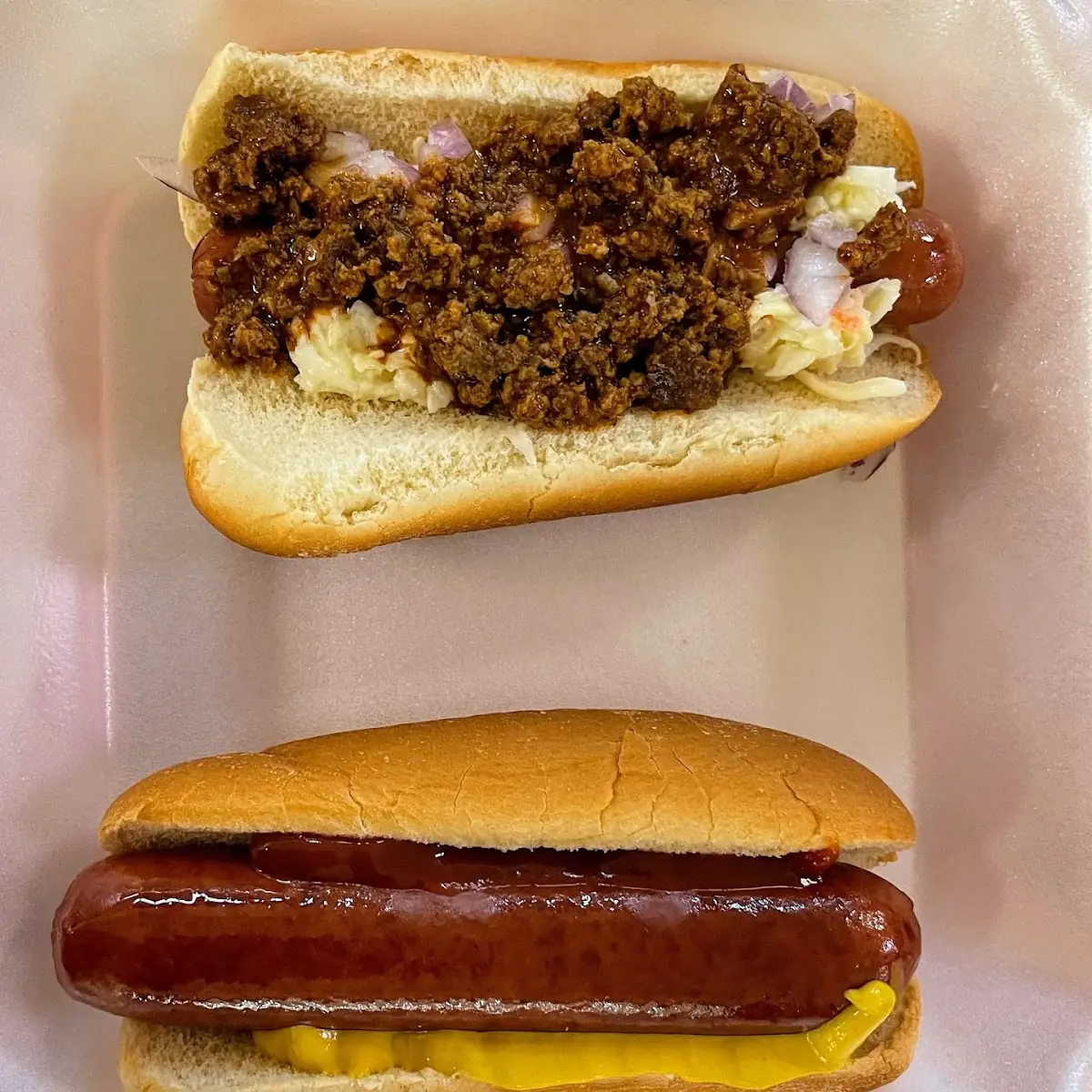 Chilli Cheese Dog and a Dog with Mustard